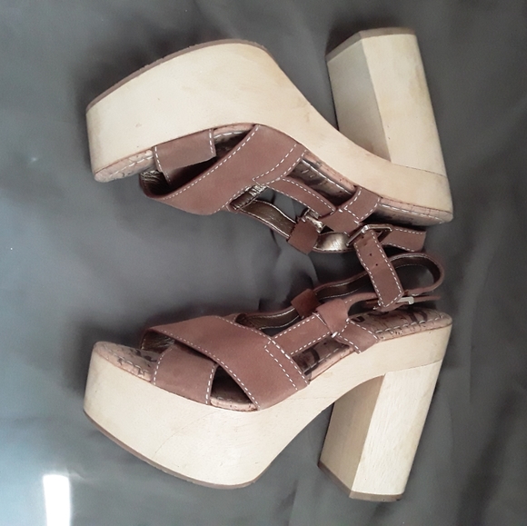 Sam Edelman Mae suede wood platform heel size 7 - Picture 2 of 5